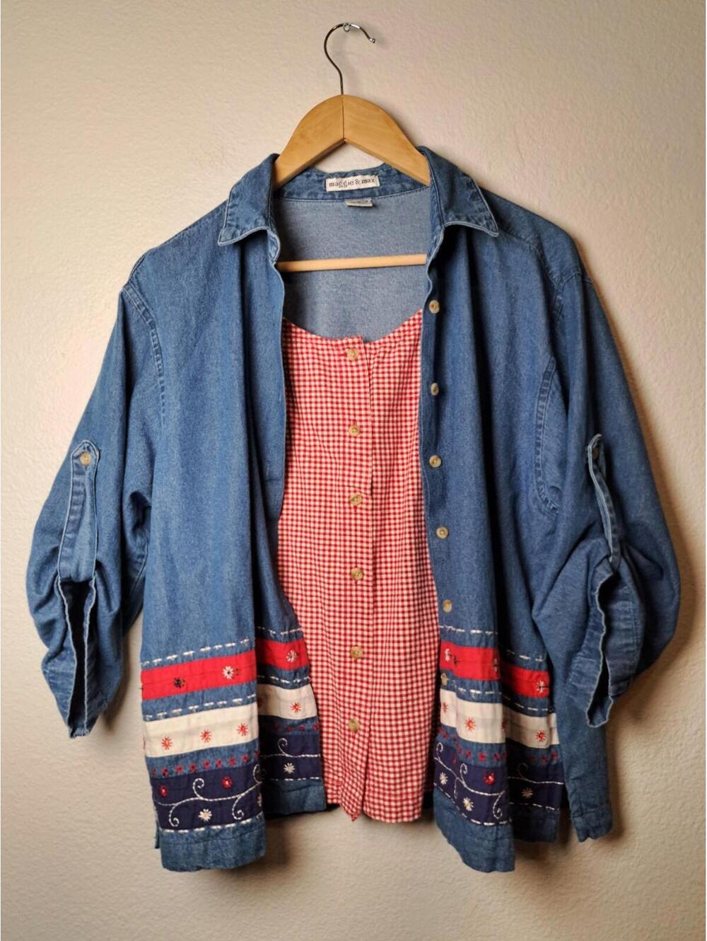 VTG Ease Sport Womens Unique Denim Jean Jacket Blue Size L Western